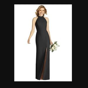 High-Neck Backless Crepe Trumpet Gown